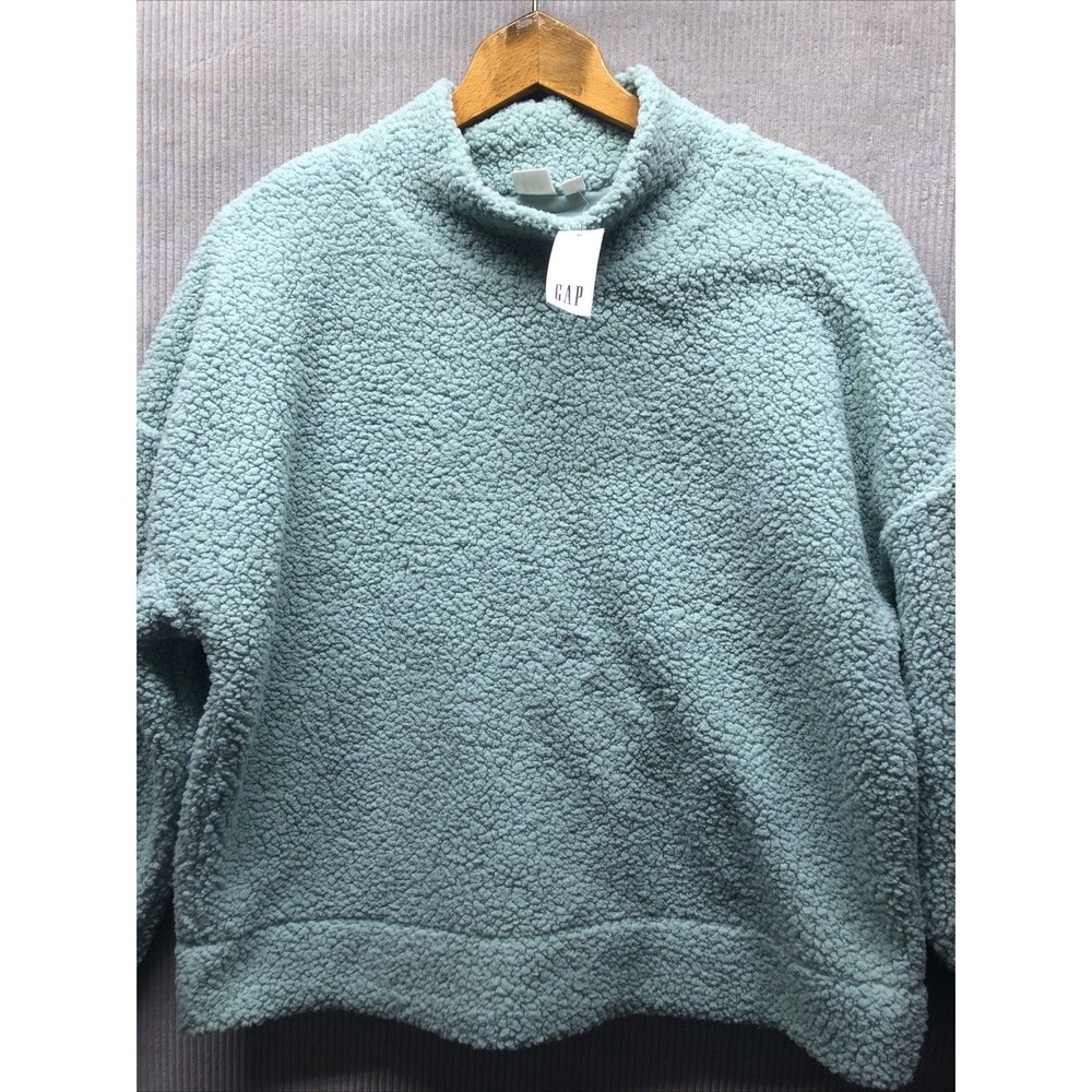Gap Womens Sherpa Sweater Size M Fresh Water Mint Green Fuzzy NWT